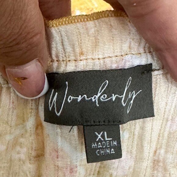 Wonderly Womens Mustard Yellow Boho Floral Blouse Size XL Short Ruffle V Neck - Picture 3 of 11